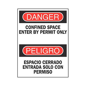 Picture of Brady B-401 Polystyrene Rectangle White English / Spanish Confined Space Sign part number 39087 (Main product image)