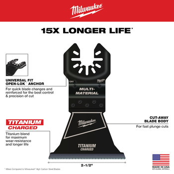Milwaukee OPEN-LOK TITANIUM CHARGED End Cut Oscillating Multi-Tool Blade 49-25-1248 - 2.5 in Width x 0.025 in Thick - Bi-Metal