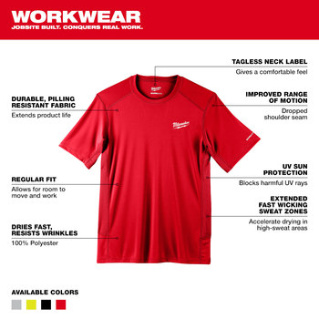 Milwaukee WORKSKIN Short Sleeve Shirt Performance 414R-S - Size Small - Red - 74720