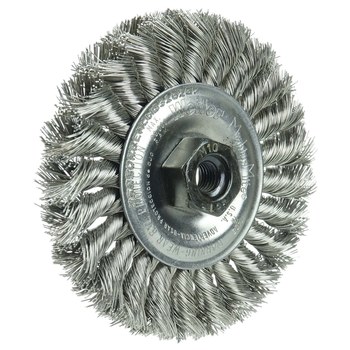 Weiler 13107 Wheel Brush - 4 in Dia - Knotted - Standard Twist Stainless Steel Bristle