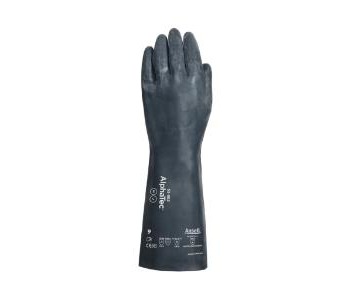 Ansell AlphaTec 53-002 Black 9 Neoprene Unsupported Chemical Handling Gloves - Industrial Grade - 16 in Length - Diamond Embossed Finish - 53002090