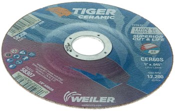 Weiler Tiger Ceramic Cutoff Wheel 58307 - Type 27 - Depressed Center Wheel - 5 in - Ceramic - 60 - S