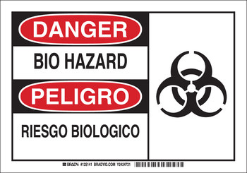 Picture of Brady B-401 Polystyrene Rectangle White English / Spanish Biohazard Sign part number 125140 (Main product image)