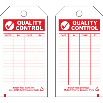 Picture of Brady Red on White Metal Grommet, Self-Laminating, Write-On Polyester General Inspection 86568 General Inspection Tag (Main product image)