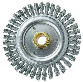 Weiler Dually 79801 Wheel Brush - 4.5 in Dia - Knotted - Stringer Bead Steel Bristle