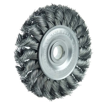 Weiler Wolverine 36290 Wheel Brush - 3 in Dia - Knotted - Standard Twist Steel Bristle