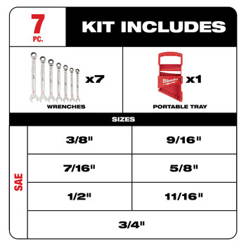 Milwaukee 48-22-9406 Ratcheting Combination Wrench Set - Chrome Vanadium Steel
