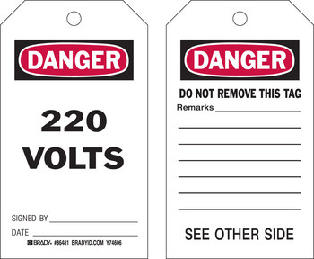 Picture of Brady Black / Red on White Laminated, Metal Grommet, Write-On Polyester / Paper 86481 Equipment Safety Tag (Main product image)