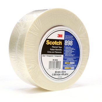 3M Scotch 898 Clear Filament Strapping Tape - 48 mm Width x 55 m Length - 6.6 mil Thick - 74916