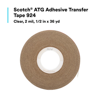 3M Scotch ATG 924 Clear Transfer Tape - 1/2 in Width x 36 yd Length - 2 mil Thick - Densified Kraft Paper Liner - 03331