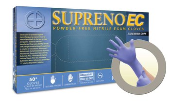 Microflex Supreno EC High Risk Blue Small Powder Free Disposable Gloves - Medical Exam Grade - 11 in Length - Rough Finish - 5.5 mil Thick - SEC-375-S