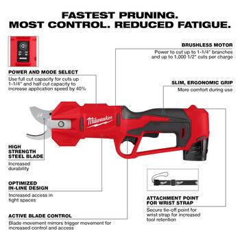 Milwaukee M12 Pruning Shears Kit 2534-21 - 3.2 lb - 2.25 in Blade - 1.25 in Capacity