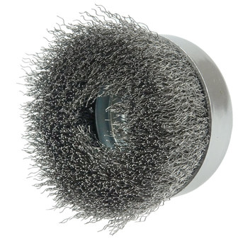 Weiler Steel Cup Brush - Threaded Nut Attachment - 4 in Diameter - 5/8 in-11 UNC Center Hole - 0.012 in Bristle Diameter - 14016