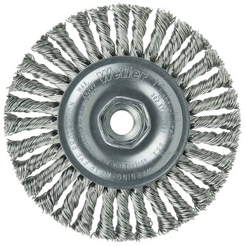 Weiler Roughneck 13137 Wheel Brush - 4 in Dia - Knotted - Stringer Bead Stainless Steel Bristle