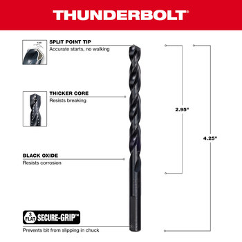 Milwaukee Thunderbolt 9/32 in Drill Bit 48-89-2724 - Right Hand Cut - Split 135° Point - Black Oxide Finish