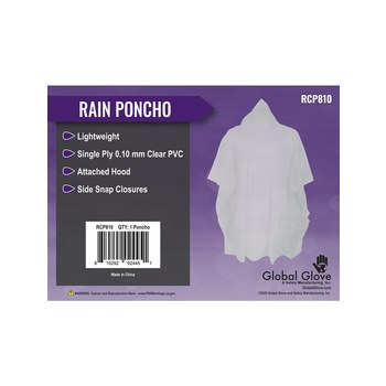 Global Glove Rain Poncho RCP810 - Size Universal - Clear