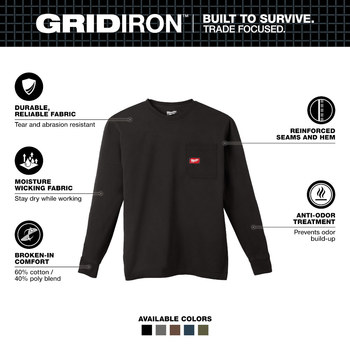 Milwaukee GRIDIRON Long Sleeve Shirt 606B-L - Size Large - Black - 78900