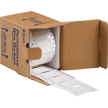 Picture of Brady Permasleeve White Heat-Shrinkable, Self-Extinguishing Polyolefin Thermal Transfer PS-1000-2-WT-SC-2 Die-Cut Thermal Transfer Printer Sleeve (Main product image)
