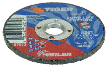 Weiler Tiger Cut-Off Wheel 57012 - Type 1 (Straight) - 2 in - Aluminum Oxide - 36 - S