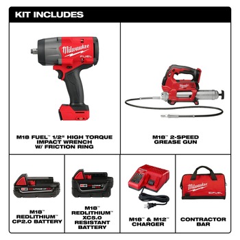 Milwaukee M18 FUEL High Torque Impact Wrench & Grease Gun Kit 2967-22GG
