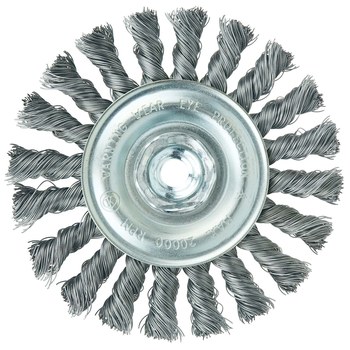 Weiler Wolverine 36215 Wheel Brush - 4 in Dia - Knotted - Standard Twist Steel Bristle