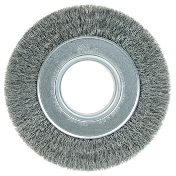 Weiler Steel Wheel Brush 0.0104 in Bristle Diameter - Arbor Attachment - 6 in Outside Diameter - 2 in Center Hole Size - 03050