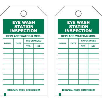 Brady 86437 Eye Wash Tag, 3 in x 5 3/4 in, Polyester / Paper, Green on ...