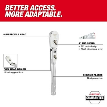 Milwaukee 48-22-9051 Flex Head Ratchet - Chrome Vanadium Steel - 11.48 in