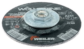 Weiler Wolverine Cutoff Wheel 56429 - Type 27 - Depressed Center Wheel - 4-1/2 in - Aluminum Oxide - 24 - T