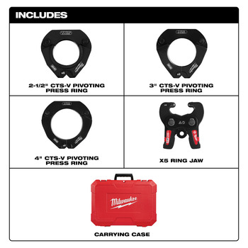 Milwaukee M18 FORCE LOGIC Press Tools Pivoting Press Pring Kit 49-16-2690X - 2-1/2 in, 3 in, 4 in Capacity