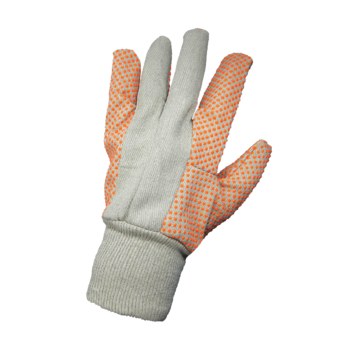 Global Glove C120D Orange/White Large Canvas/Cotton Work Gloves - Wing Thumb - PVC Dotted Palm & Fingers Coating - C120D1/LG