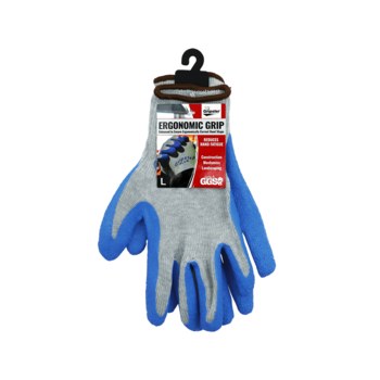 Global Glove Gripster Plus 300PT Gray/Blue Large Work Gloves - Rubber Foam Palm & Fingers Coating - 300PT-LG/LG