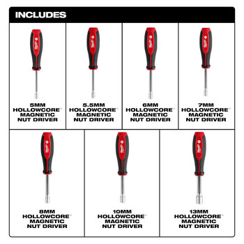 Milwaukee HollowCore 5mm, 5.5mm, 6mm, 7mm, 8mm, 10mm, 13mm 48-22-2548 Nut Driver Set - Forged Steel - 10.91 in - 67089
