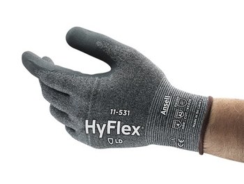 Ansell HyFlex 11-531 Gray 9 Cut-Resistant Glove - ANSI A2 Cut Resistance - Nitrile Palm Coating - 11-531/9