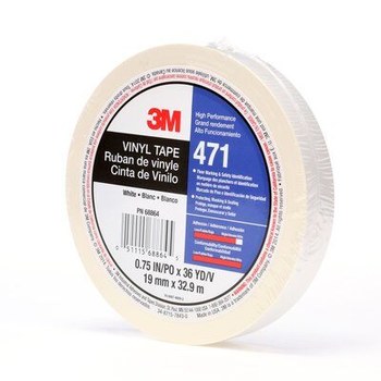 3M 471 White Marking Tape - 3/4 in Width x 36 yd Length - 5.2 mil Thick - 68864