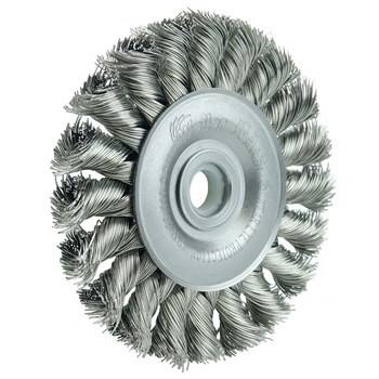 Weiler 08274 Wheel Brush - 3 in Dia - Knotted - Standard Twist Stainless Steel Bristle