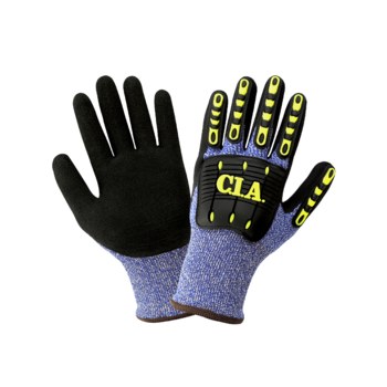 Global Glove Vise Gripster C.I.A. Blue and White Multi-Hazard Gloves - Rubber Latex Palm Coating - Brushed Acrylic Terry Cloth Insulation - Smooth Finish - CIA317INT