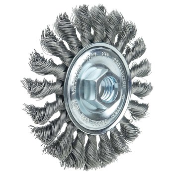 Weiler Wolverine 36212 Wheel Brush - 4 in Dia - Knotted - Standard Twist Steel Bristle