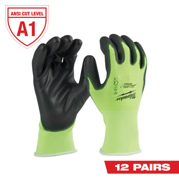 Milwaukee SMARTWIPE High Visibility Yellow/Black Large Polyurethane Cut-Resistant Glove - ANSI Cut Level 1 Cut Resistance - 48-73-8912B