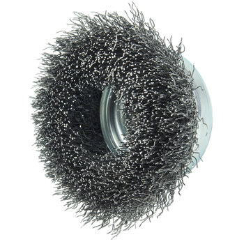Weiler Wolverine Steel Cup Brush - Threaded Arbor Attachment - 3 in Diameter - 5/8 in-11 UNC Center Hole - 0.014 in Bristle Diameter - 36231