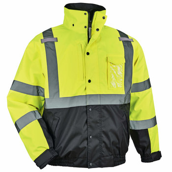 Ergodyne GloWear 8381 Lime Medium Polyester (Shell)/Polyurethane (Coating) Work Jacket - Detachable Hood - 720476-25593