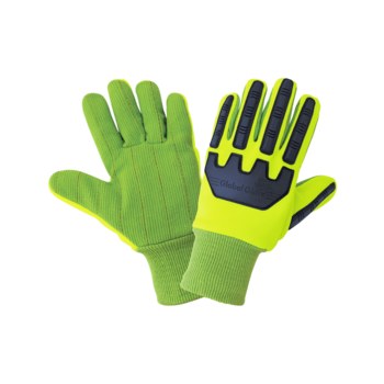 Global Glove Cotton Corded with Impact Protection Green One Size Cotton/Polyester Work Gloves - C19GCPB