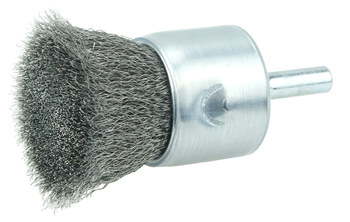 Weiler Steel Cup Brush - Unthreaded Stem Attachment - 1 in Diameter - 0.006 in Bristle Diameter - Trim Length: 7/8 in - 11006