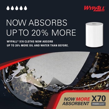 Kimberly-Clark Wypall PowerClean X70 Wiper 41702, Hydroknit, - 9.8 in x 13.4 in - White