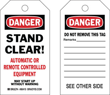 Picture of Brady Black / Red on White Laminated, Metal Grommet, Write-On Polyester / Paper 86410 Equipment Safety Tag (Main product image)