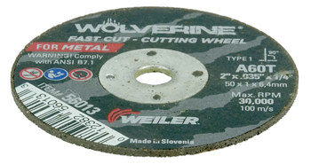 Weiler Wolverine Cutoff Wheel 56013 - Type 1 - Straight Wheel - 2 in - Aluminum Oxide - 60 - T