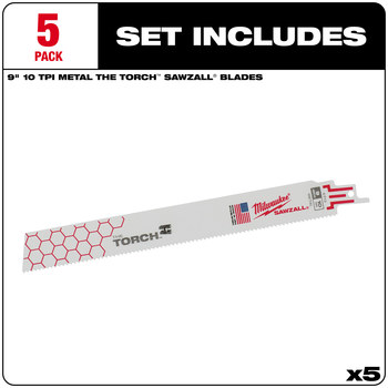 Milwaukee SAWZALL TORCH Reciprocating Saw Blade 48-00-5713 - 10 TPI - 1 in Width x 0.042 in Thick - Bi-Metal