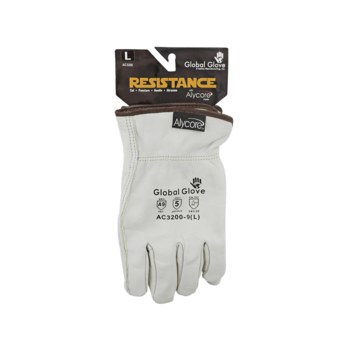 Global Glove White 2XL Cowhide Cut-Resistant Gloves - ANSI A9 palm, ANSI A7 bottom of fingers and thumb Cut Resistance - AC3200-11(2XL)