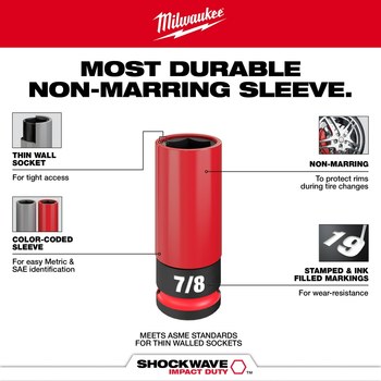 Milwaukee SHOCKWAVE Impact Duty 49-66-7832 6 Point Lug Nut Wheel Socket Set - Forged Steel - 1/2 in Drive - 76700