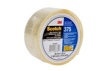 3M Scotch 375 Clear Box Sealing Tape - 48 mm Width x 50 m Length - 3.1 mil Thick - 68764